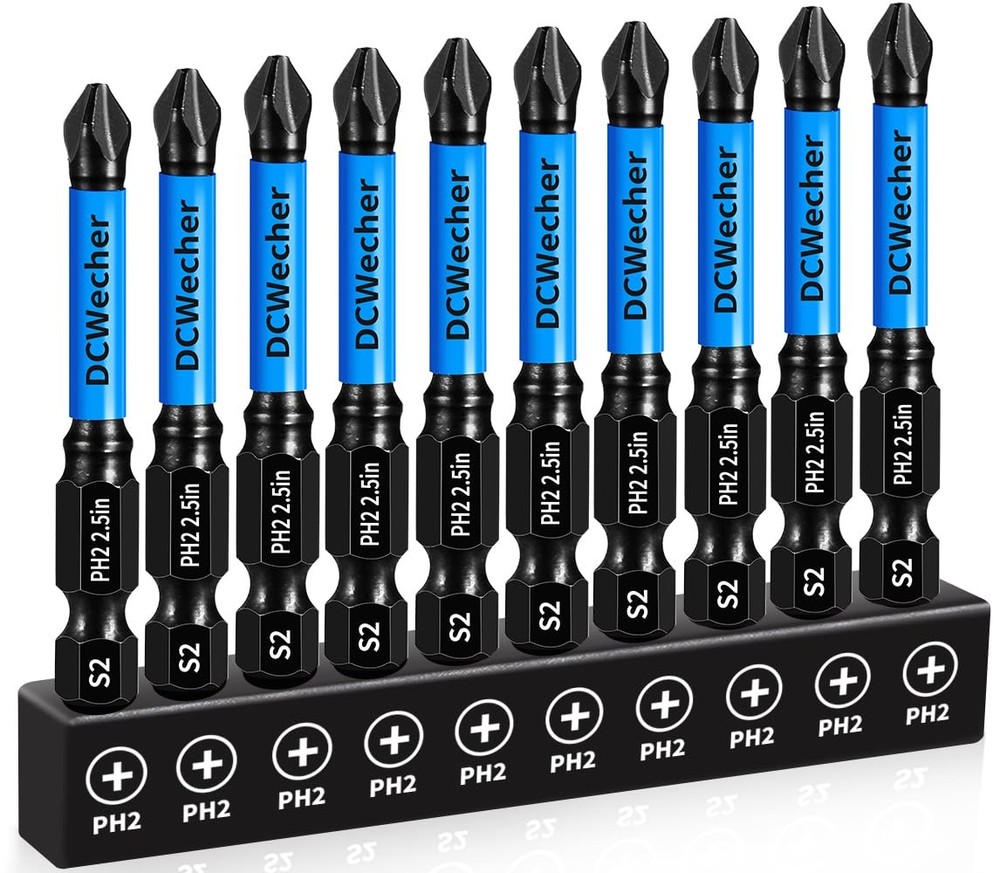 10Pack 2 Phillips Bits for Impact Driver, 2.5Inch Magnetic Drill Screwdriver ...