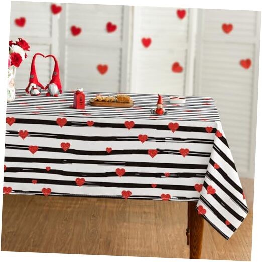 Valentine Tablecloth 60×84 Inch 60" x 84" (Rectangular) Black White