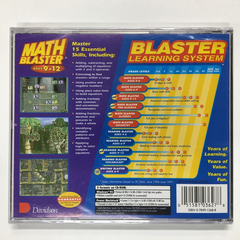 Math Blaster Ages 9-12 (PC CD, Davidson) Windows 95