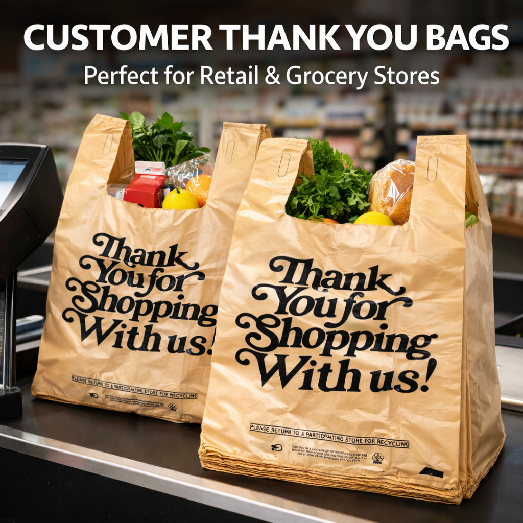 .71 Mil Heavy Duty Thank You T-Shirt Bags Grocery Retail Shopping Plastic Bags