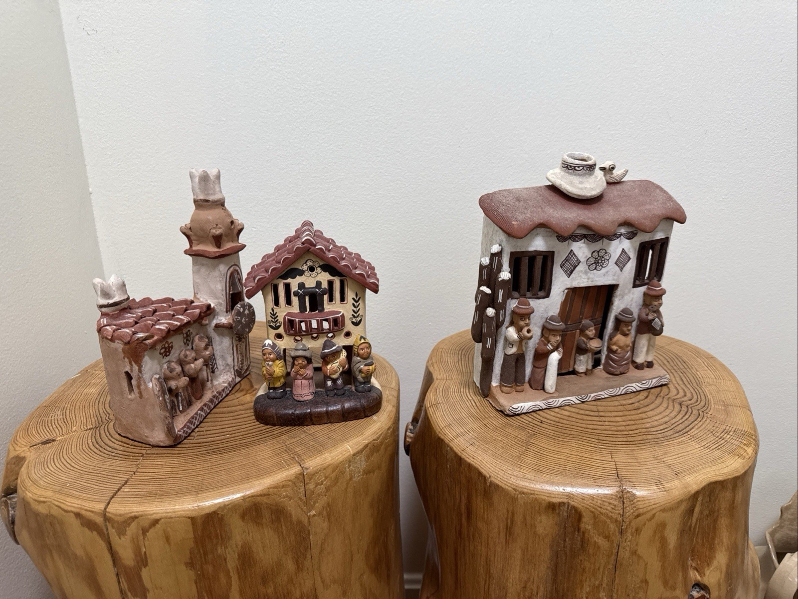 Set of 3 Large Handcrafted Peruvian Clay Pueblo Houses – Folk Art Village