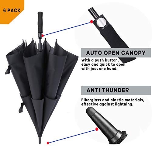 6 Pack Golf Umbrellas 62/68 Inch Large Double Canopy Vented Automatic Open Stick