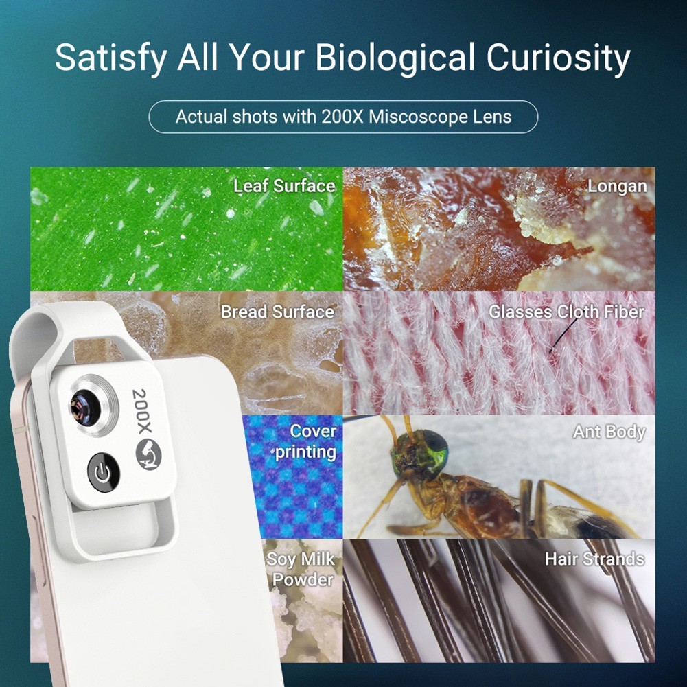 200X Phone Mini Pocket Microscope with LED Light/Universal Clip, Nano Zoom Porta