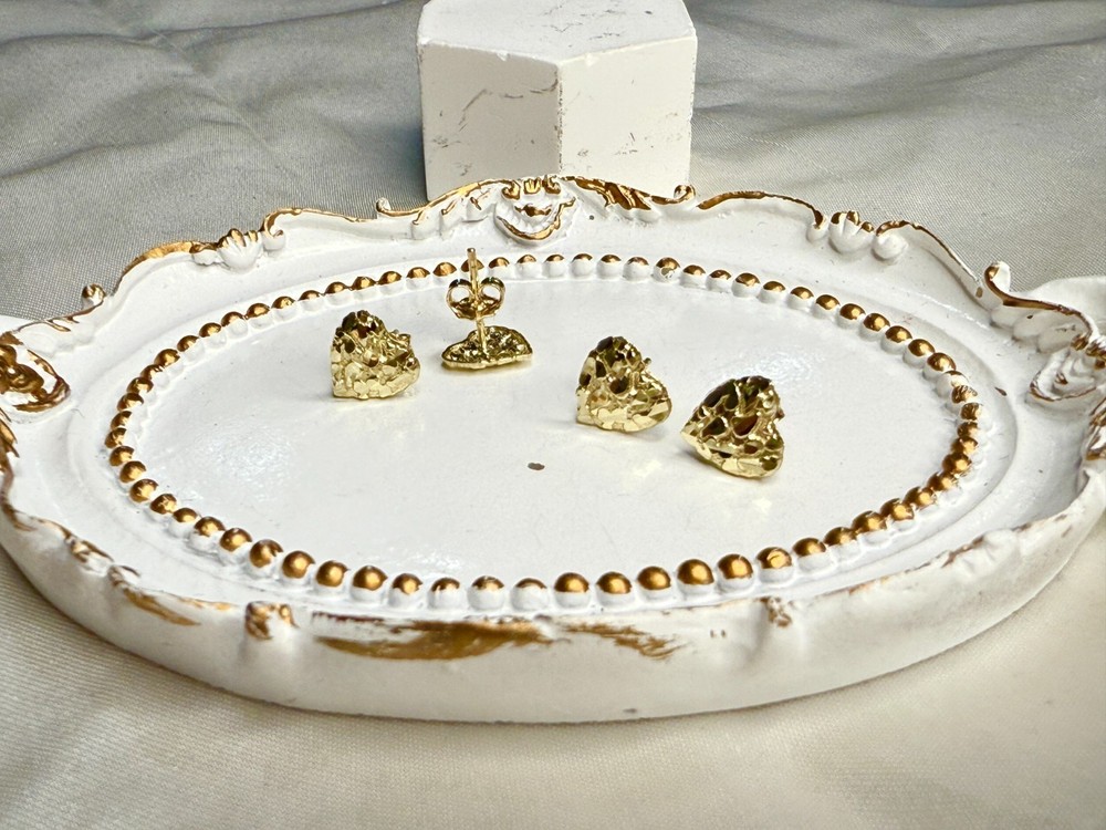 10K Real Solid Yellow Gold Heart Nugget Earrings