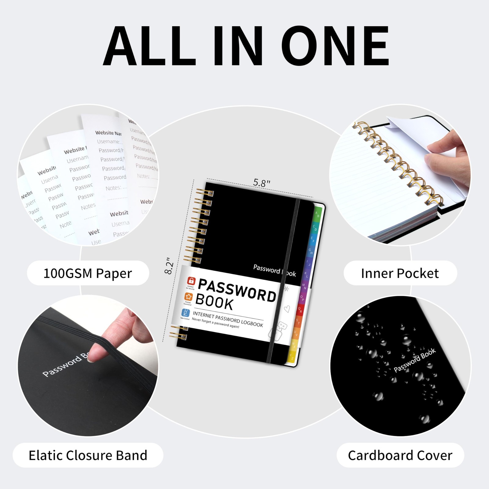 Password Book with Alphabetical Tabs, Password Keeper Book for Seniors, 5.8" ...