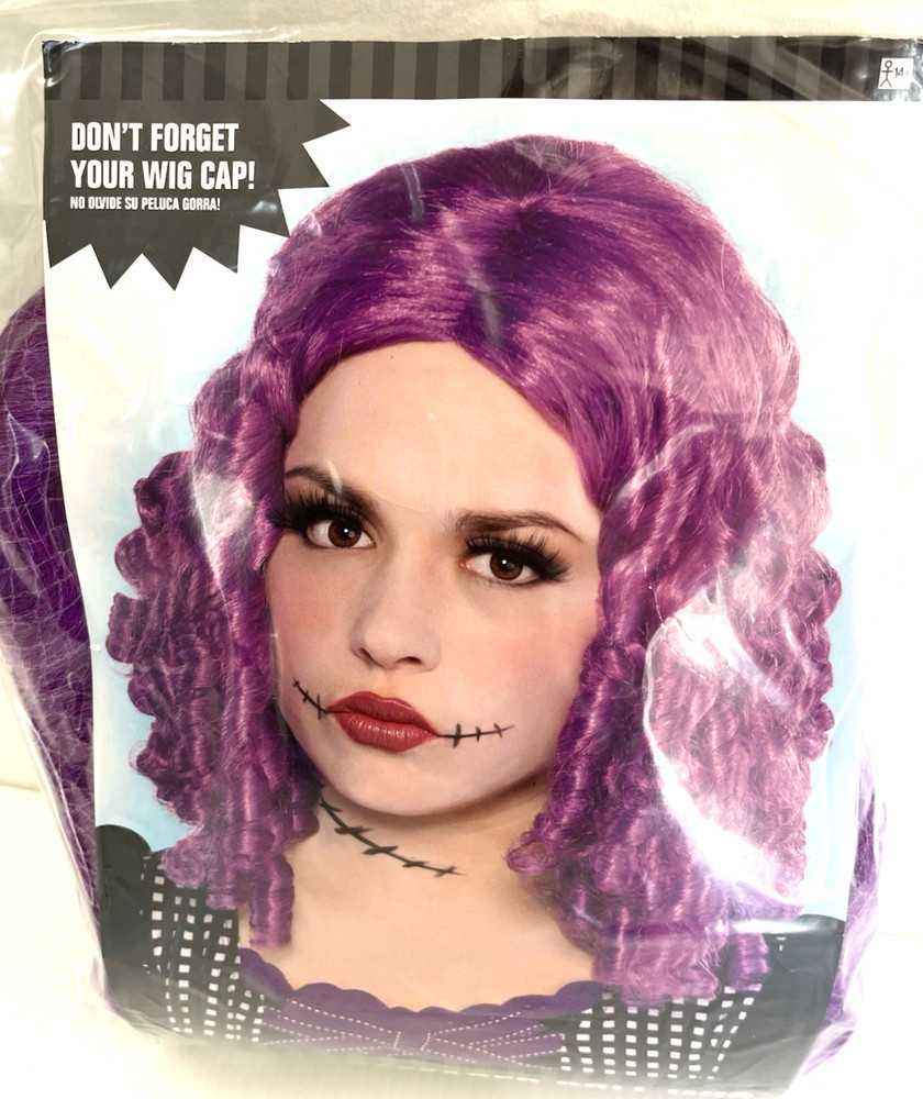 Amscan Purple Damaged Doll Curly Wig READ