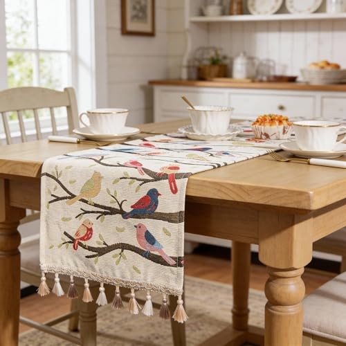 Bird Table Runner Embroidered Boho Spring Runners Table Decorations Macrame