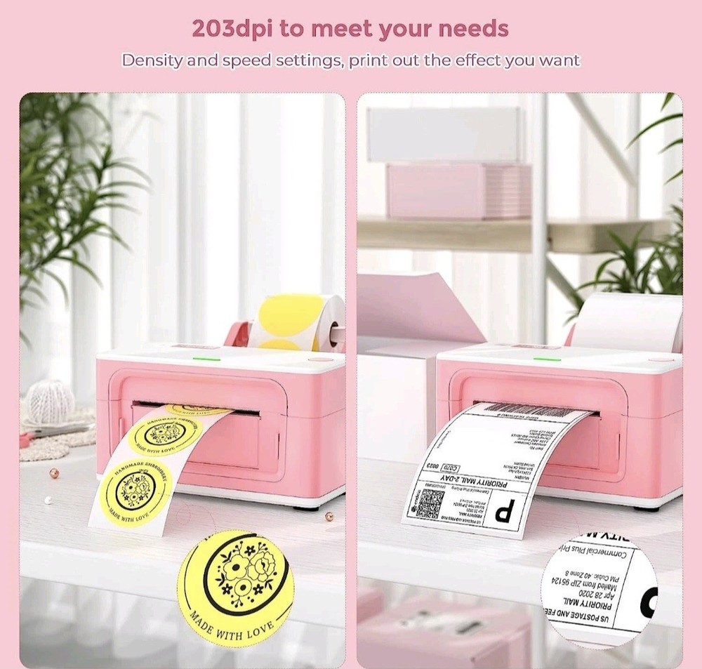 MUNBYN 4x6 Thermal Shipping Label Printer-Pink