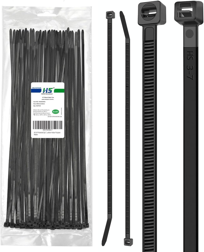 UV Protected Zip Ties 12 Inch (100 Pack) Self Locking Strong Plastic Wire Ties 1