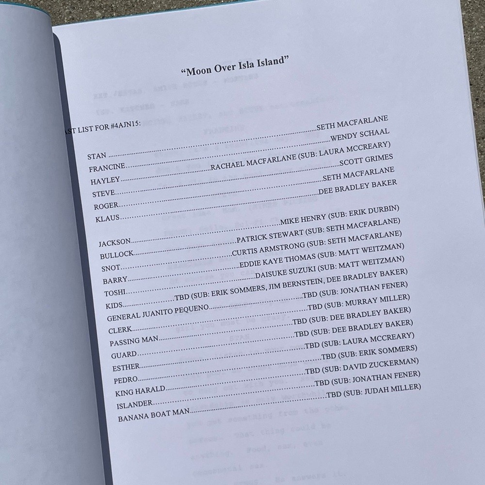 American Dad Rachael Macfarlane 2008 Isla Island Production Table Draft Script