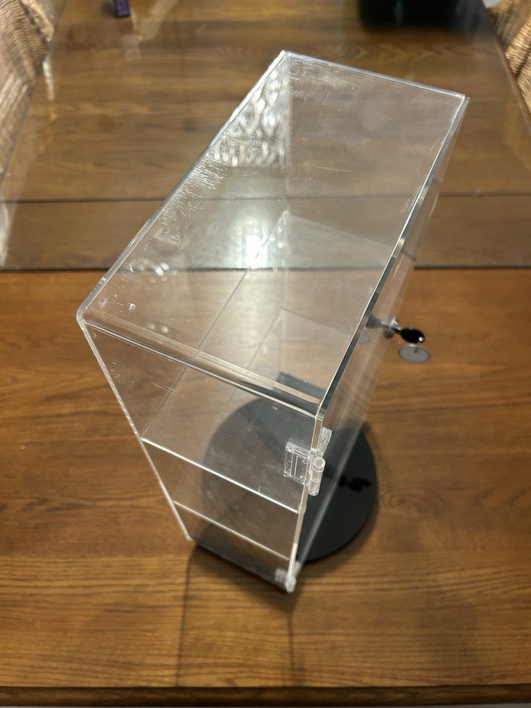 Acrylic Display Lockable 3 Tier With Rotating Base, Tabletop Or Wall Mount