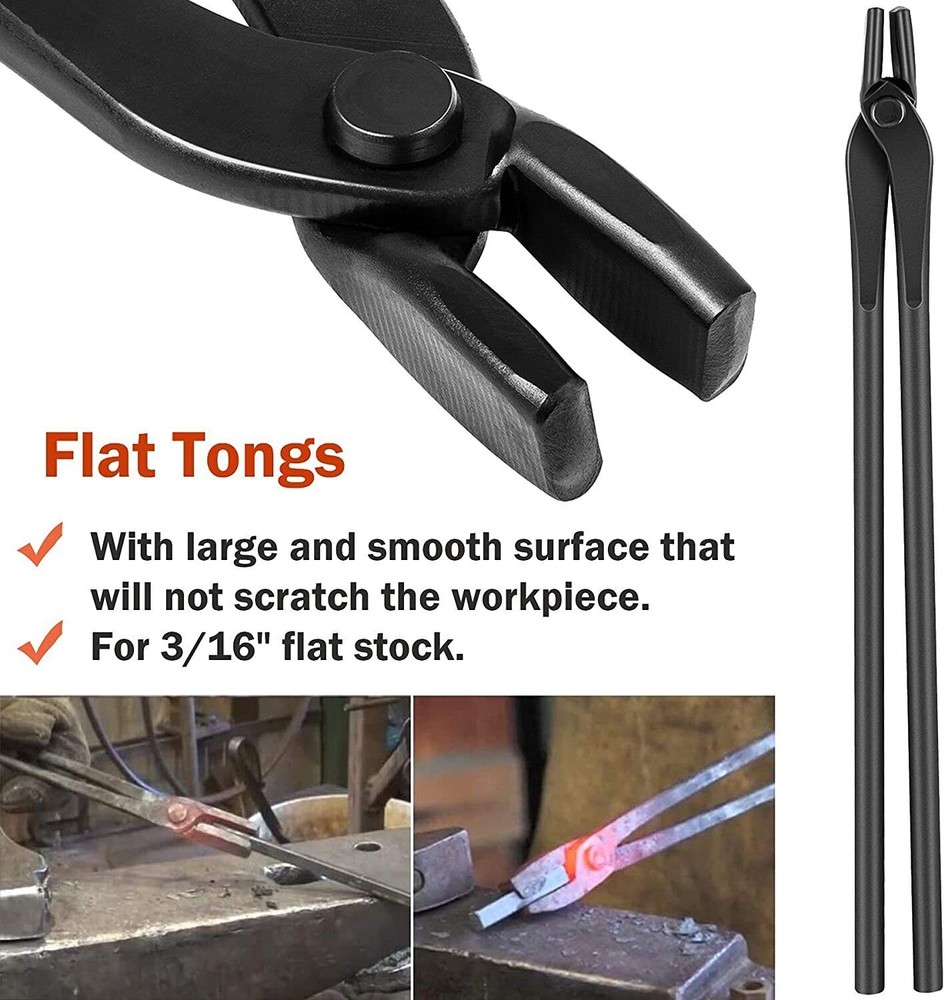 Blacksmith Tongs Tools Set For Knife Making Flat Square Bolt Blade Wolf Jaw tong
