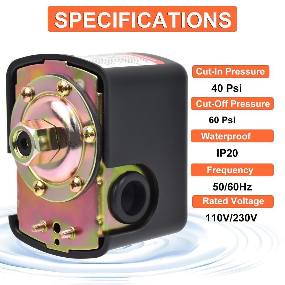 40-60 PSI Well/Water Pump Pressure Control Switch Adjustable Double Spring Pole