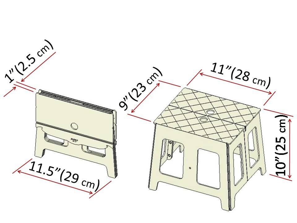 Padded portable Mini-Stool 10"/25 cm. Flat-folding compact lightweight seat/step