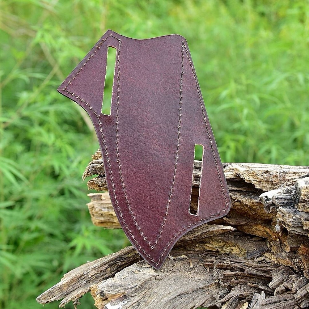 Leather Hand Engraved PANCAKE Fixed Blade Knife Belt Sheath Folding Case USA