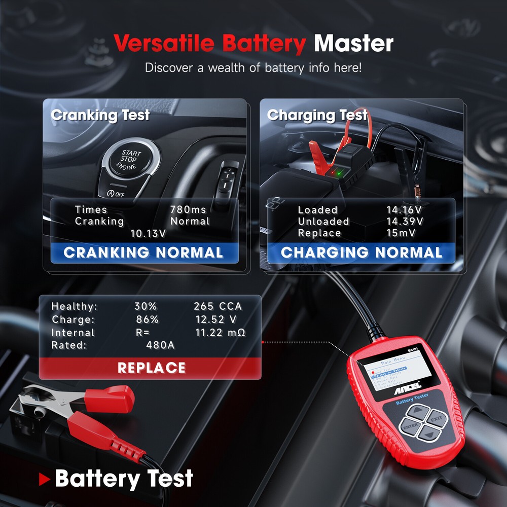 ANCEL BA101 12V 100-2000 CCA Car Load Battery Tester Digital Battery Analyzer US