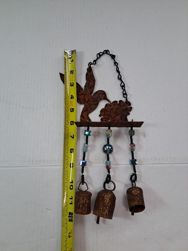 Rustic Hummingbird & Bell Wind Chime With Beaded Accents