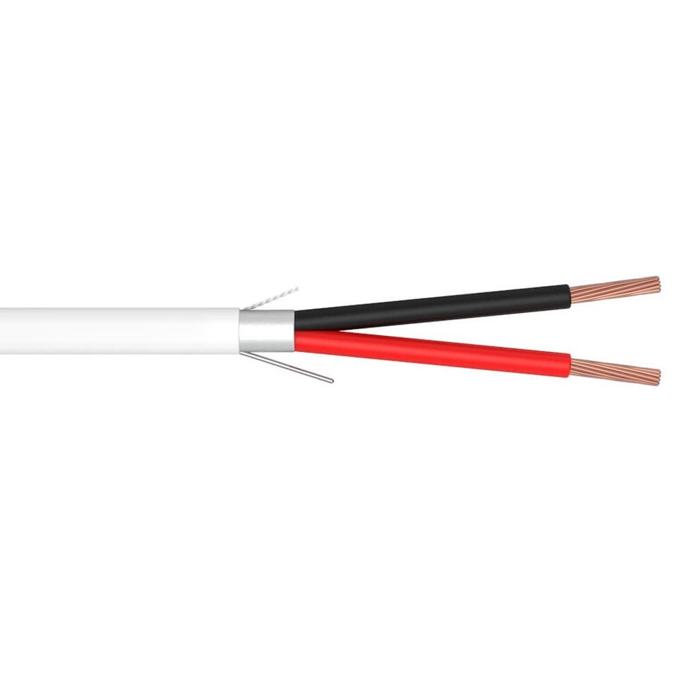 500' 16 AWG 2 Conductor Shielded Plenum Security Alarm Cable White CMP 300V