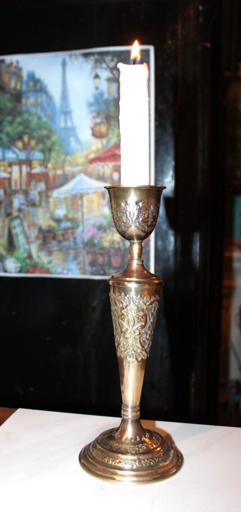 Antique Brass Candlestick Ornate Reposse