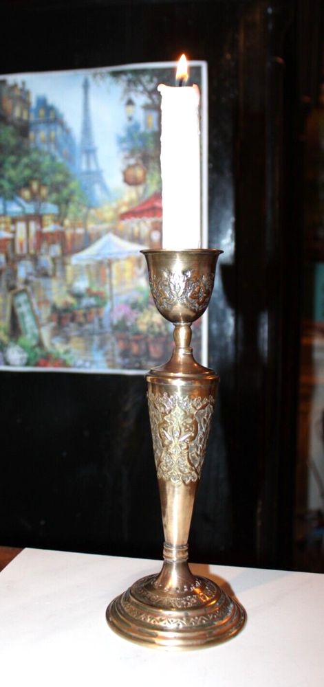 Antique Brass Candlestick Ornate Reposse