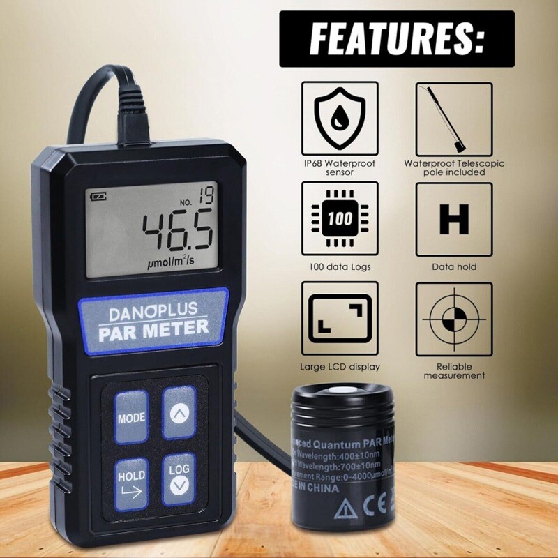 PAR Meter Waterproof IP68 Quantum Sensor PPFD Meter Data Logger for Reef Tank US