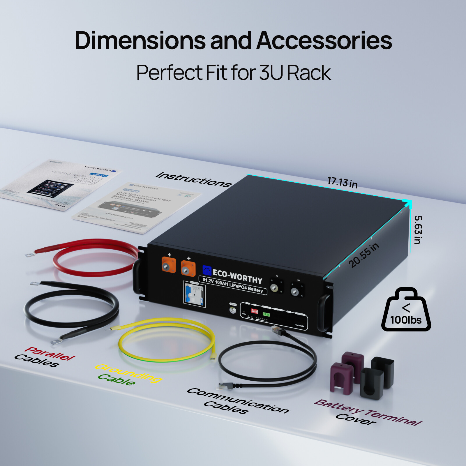 ECO-WORTHY 20.48kWh 4Pack 48V 100AH Lithium LiFePO4 Battery UL1973&UL9540A CEC