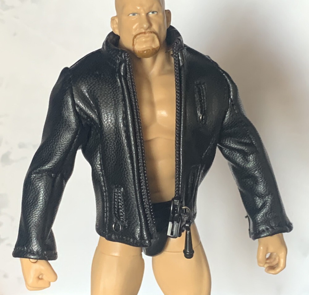 WWE Black Custom Leather Jacket Coat Accessory Mattel Figure Clothes 1:12 F4