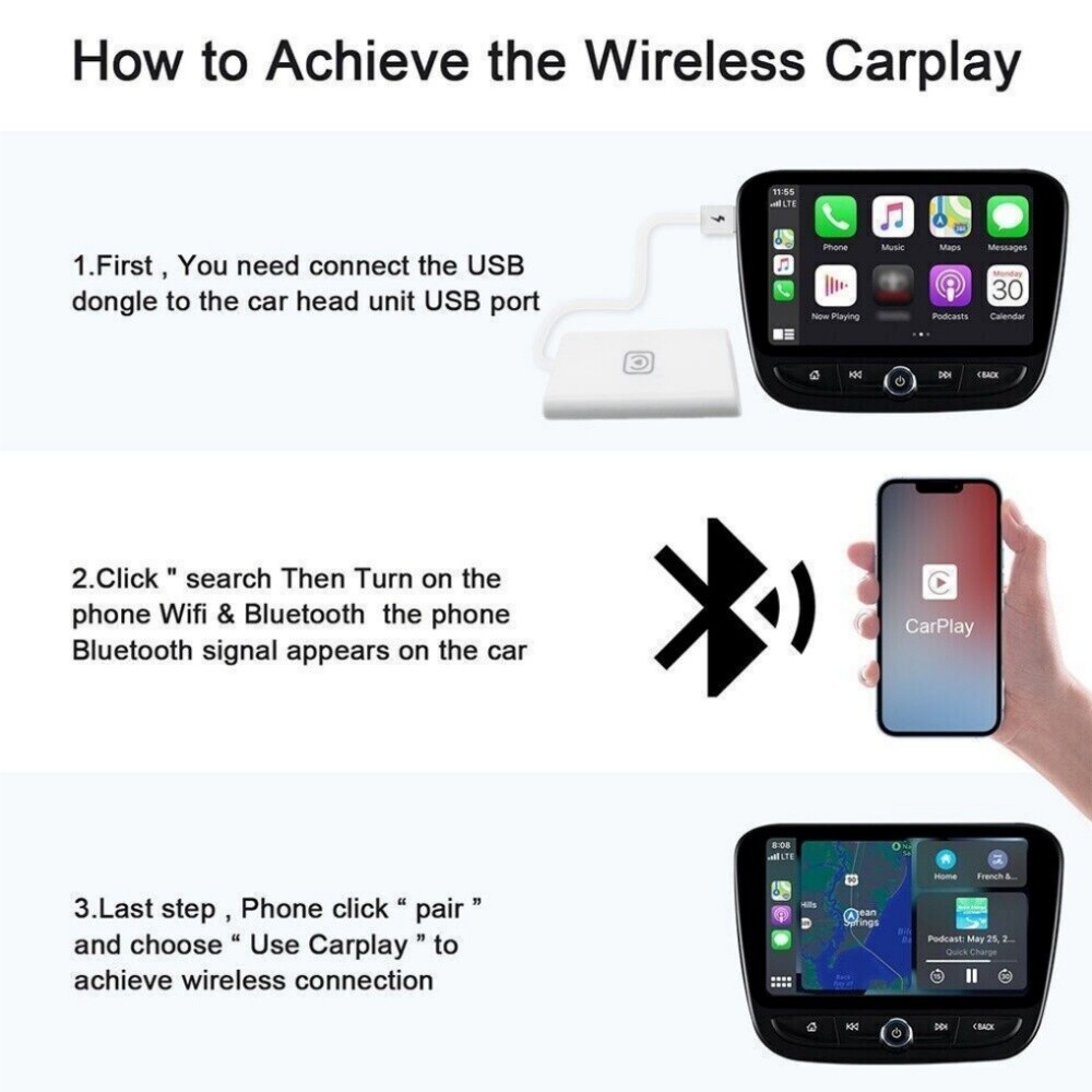 Auto Wireless CarPlay Adapter For Apple Android Wireless Dongle Plug＆Play USB US