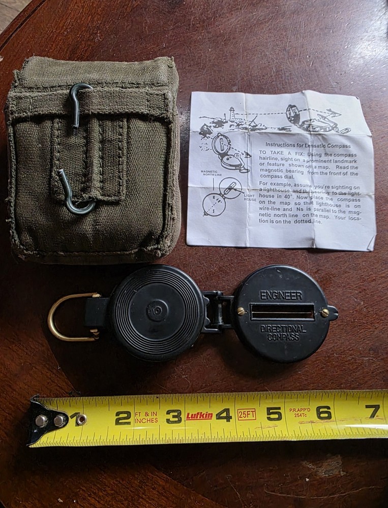 Vintage Engineer Directional Compass With Padded Pouch And Instructions Works
