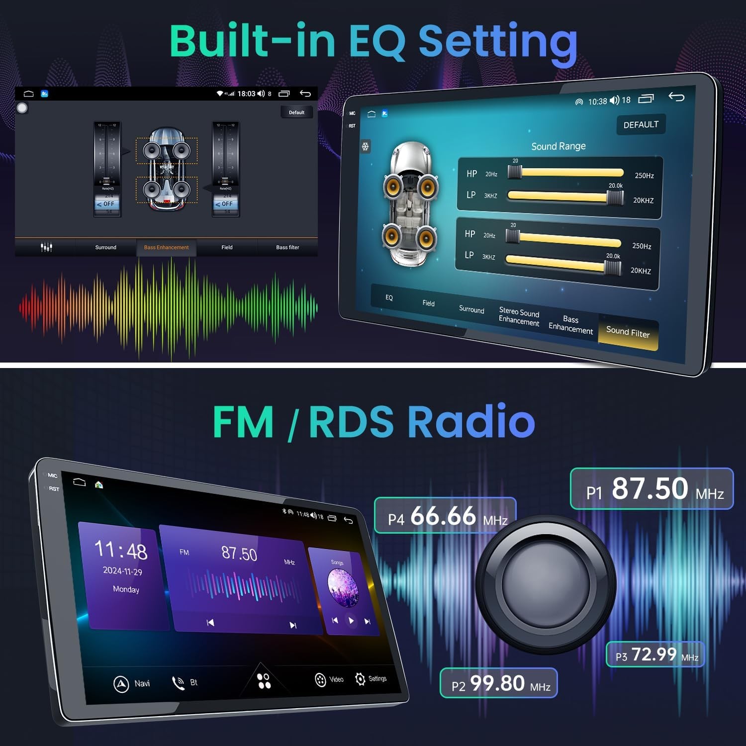 10.1" For 2014-2017 Nissan Rogue Carplay Radio Stereo 4+64G Android13 Cam 5GWiFi