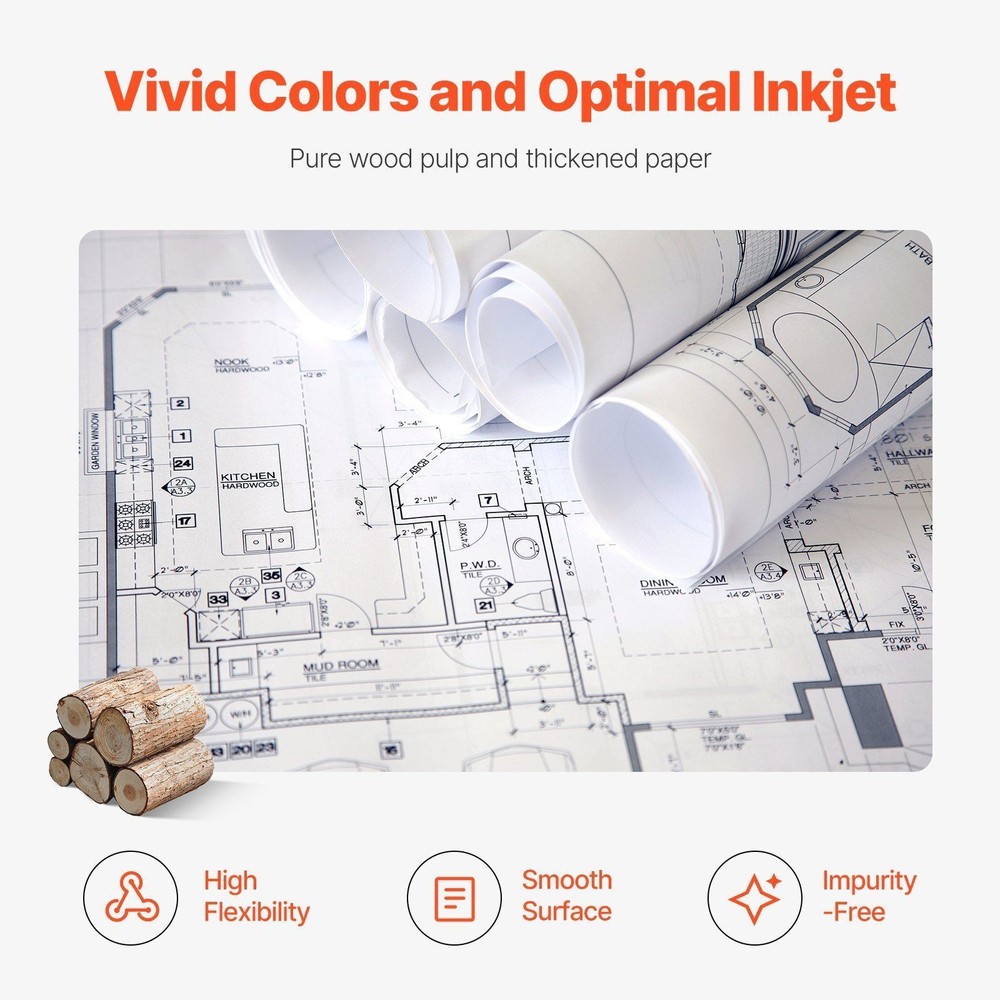 4 Rolls Wide Format Paper 36" x 150' CAD Plotter Paper Rolls 20 lb Bond 2" Core
