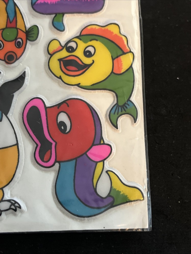 NEW Vintage 80’s Puffy Happy Sticker Sheet - FISH -