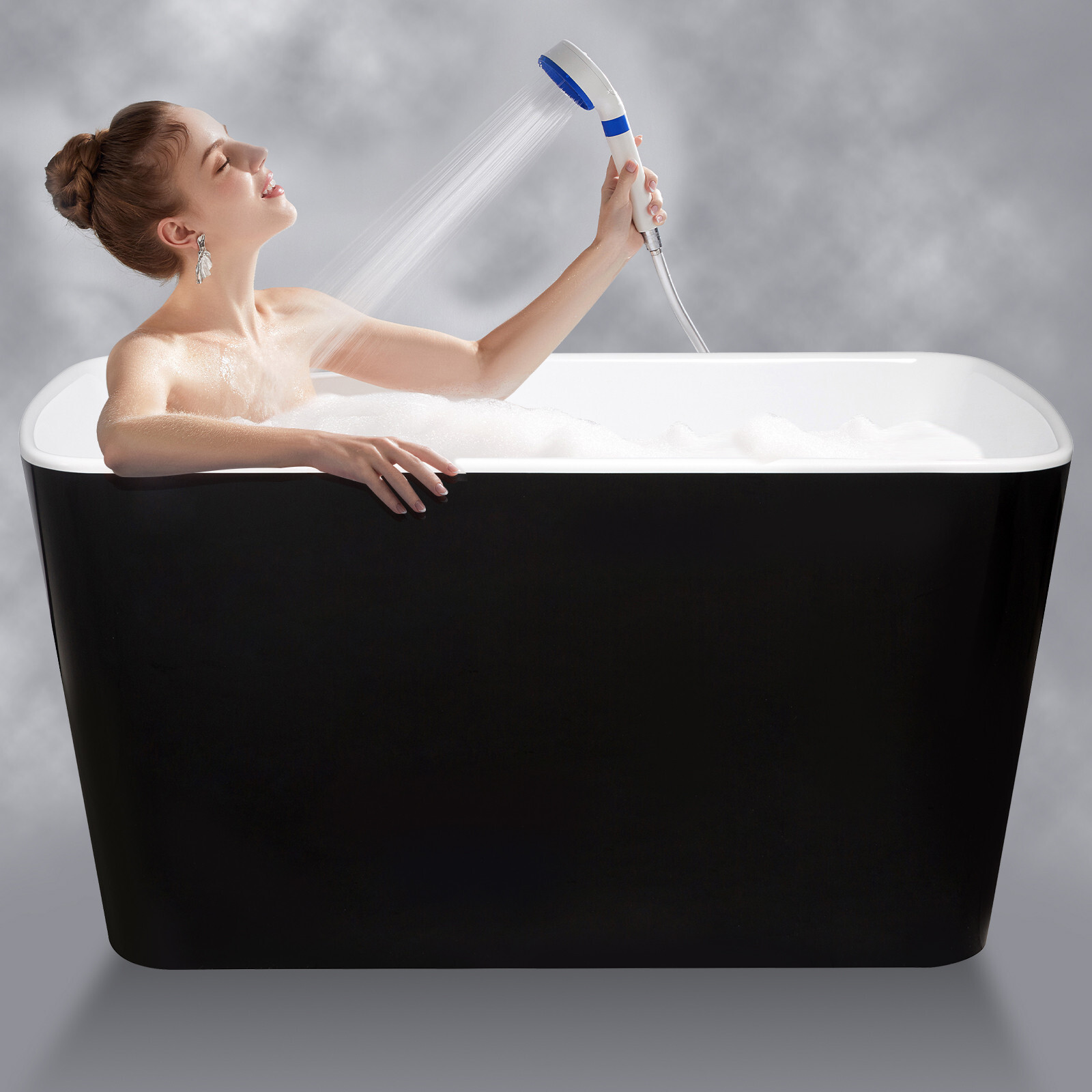49" Freestanding Bathtub with Integrated Seat, Acrylic Stand Alone Soaking Tub