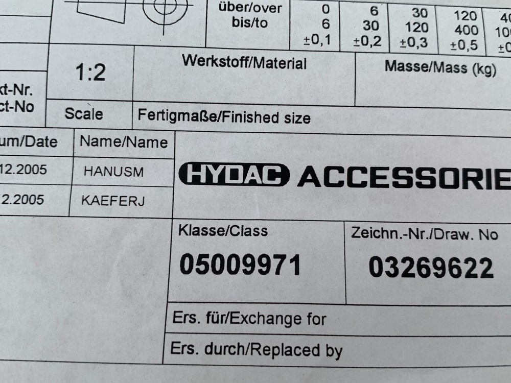 Hydac Thermoswitch 03269622 w/Drawings