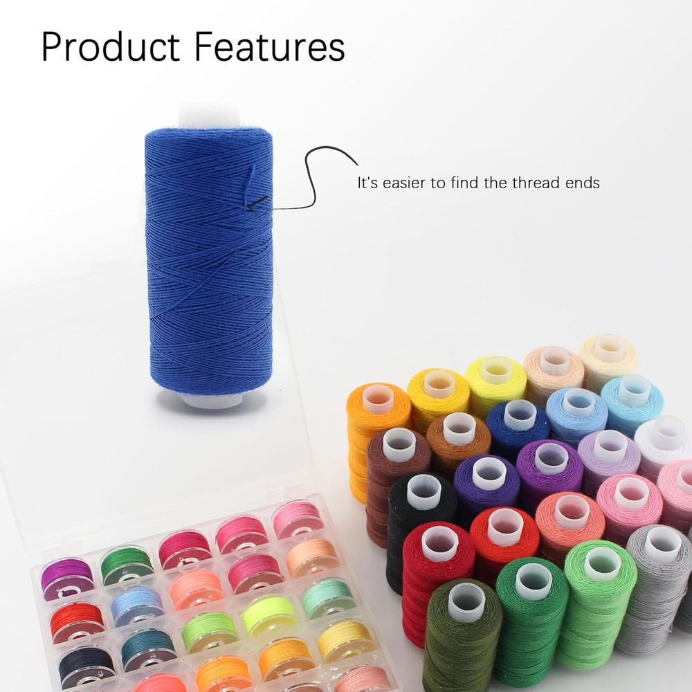 71pcs 25 Colors Bobbins Sewing Threads Kit, 400 Yards Polyester Thread Spools Pr