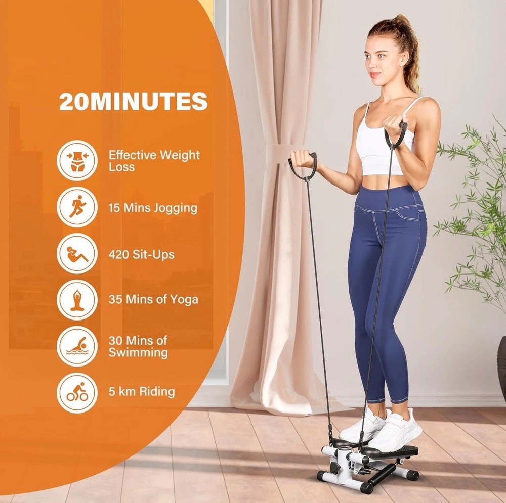 Sunny White Mini Stepper with Exercise Bands for Home Workouts