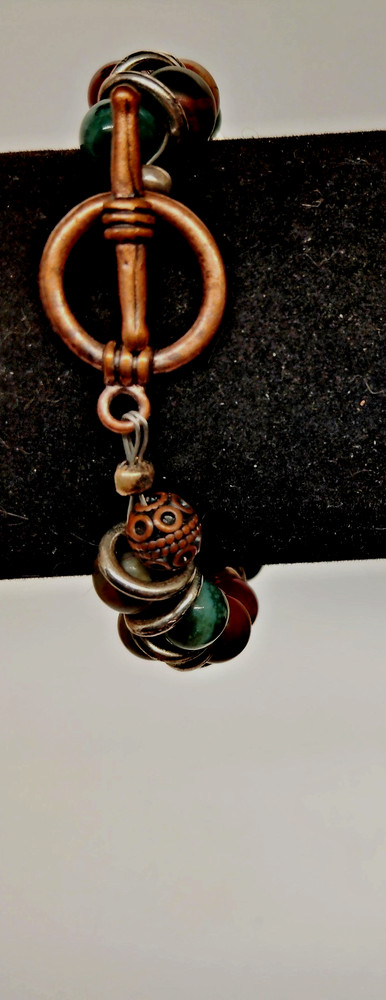 Handcrafted Bracelet Fall Multicolor Beads,Silver &Brasstone Ring/Bar Clasp 7.5"