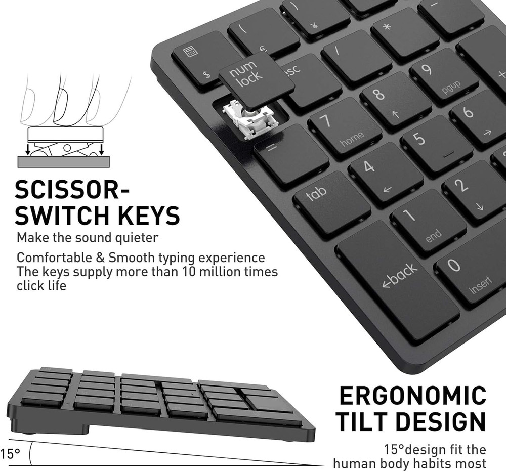 Bluetooth Number Pad Wireless Numeric Keypad Numpad 26 Keys Portable Mini Financ