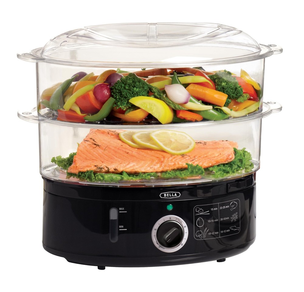 BELLA Two Tier Food Steamer with Stackable Baskets & Removable 7.4 QT, Black