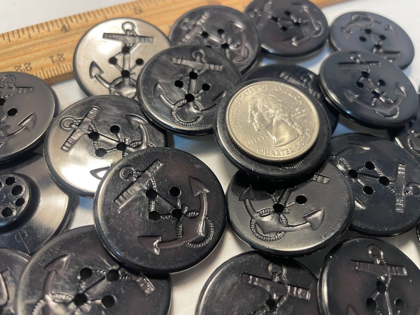 Pea Coat Buttons new old stock 1 '' 1/4 inch Black Navy Military Anchor # PC1