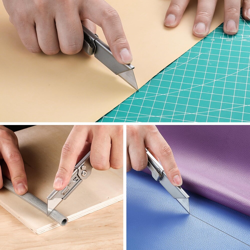 WORKPRO 2PC Folding Utility Knife Box Cutter Quick Change Razor Knife 10PC Blade