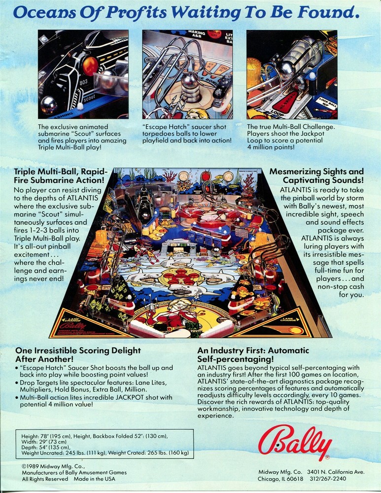 Atlantis Pinball Flyer Mint / Brochure / Ad