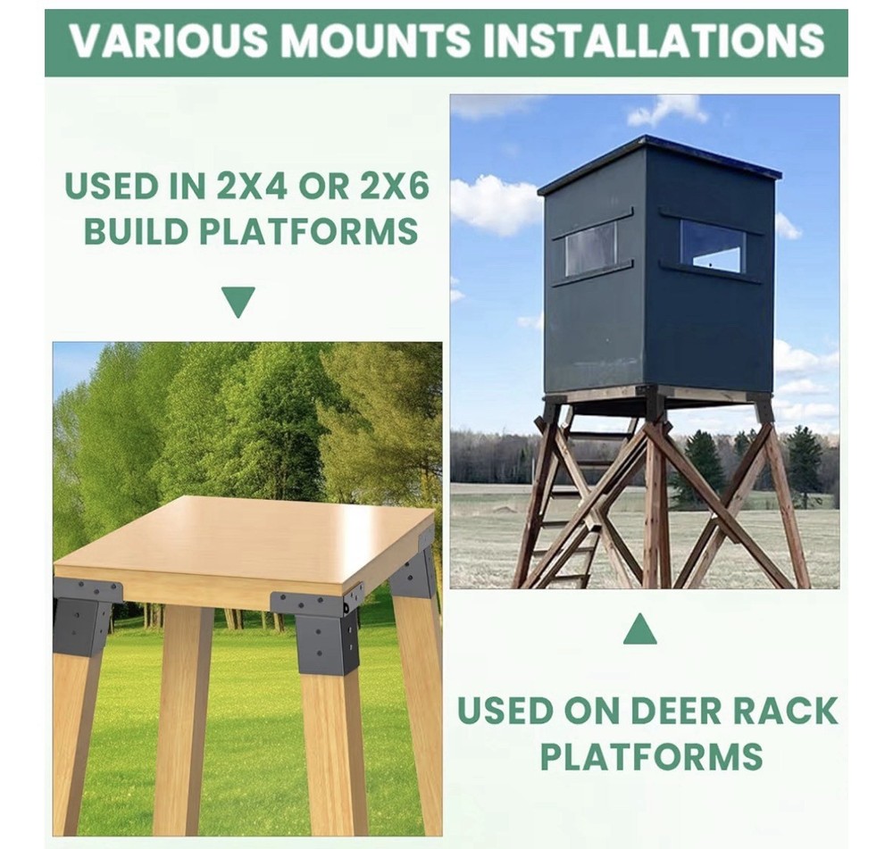 Deer Stand, Hunting Blind 4x4” Brackets & Hardware, Tree Observation Deck, Black