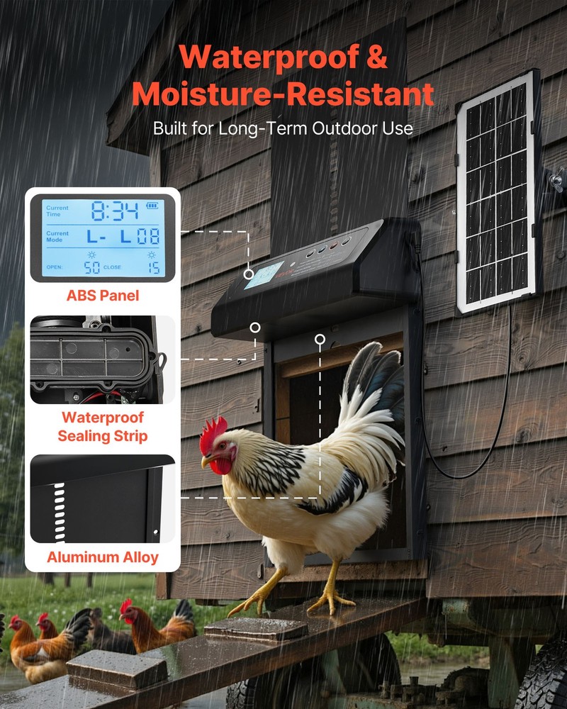VEVOR DC & Battery Powered Automatic Chicken Coop Door Opener Light Sensor Timer