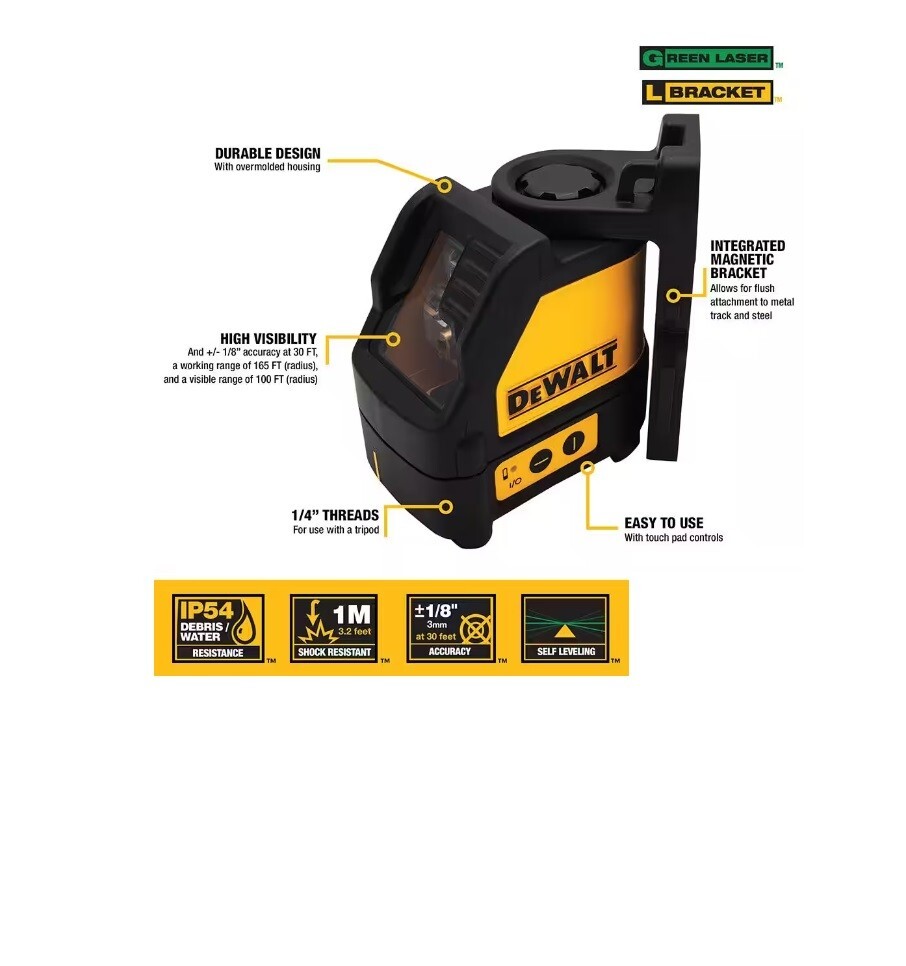 Dewalt Green Self-Leveling Cross Line Laser Level DW088CG