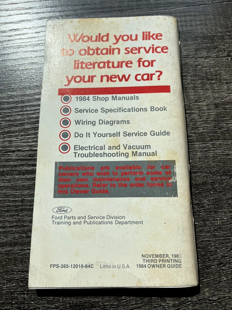 Original 1984 Ford Tempo Owners Guide