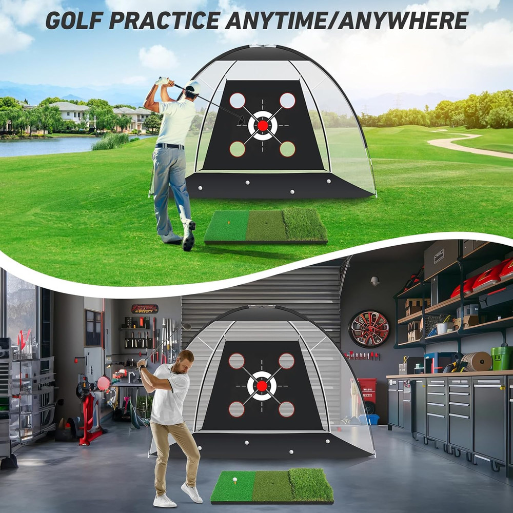 GOLF NET WITH PRACTICE MAT-Golf Hitting Aid Nets 10X7Ft for Backyard Driving
