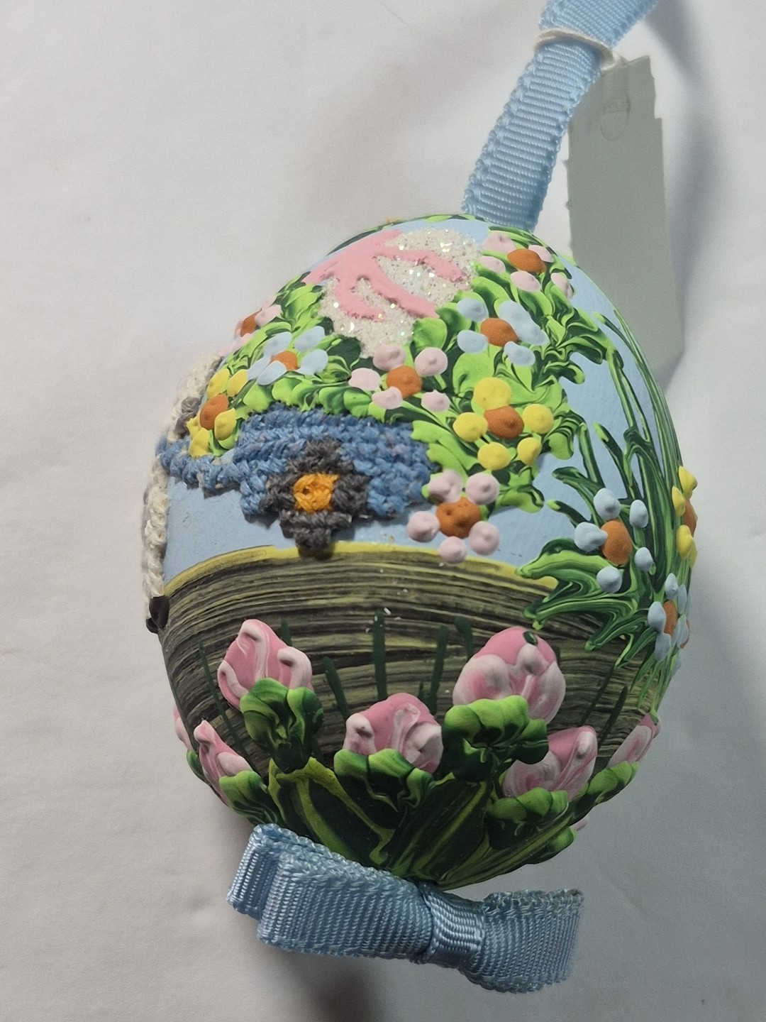 Handpainted Needlepoint Easter Egg Ornament Spring Garden Little Lamb Nwt