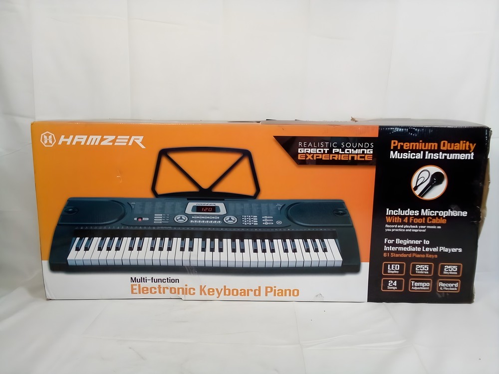 Hamzer 61-Key Electronic Piano 255 Tones Rhythms LED Mic Keyboard