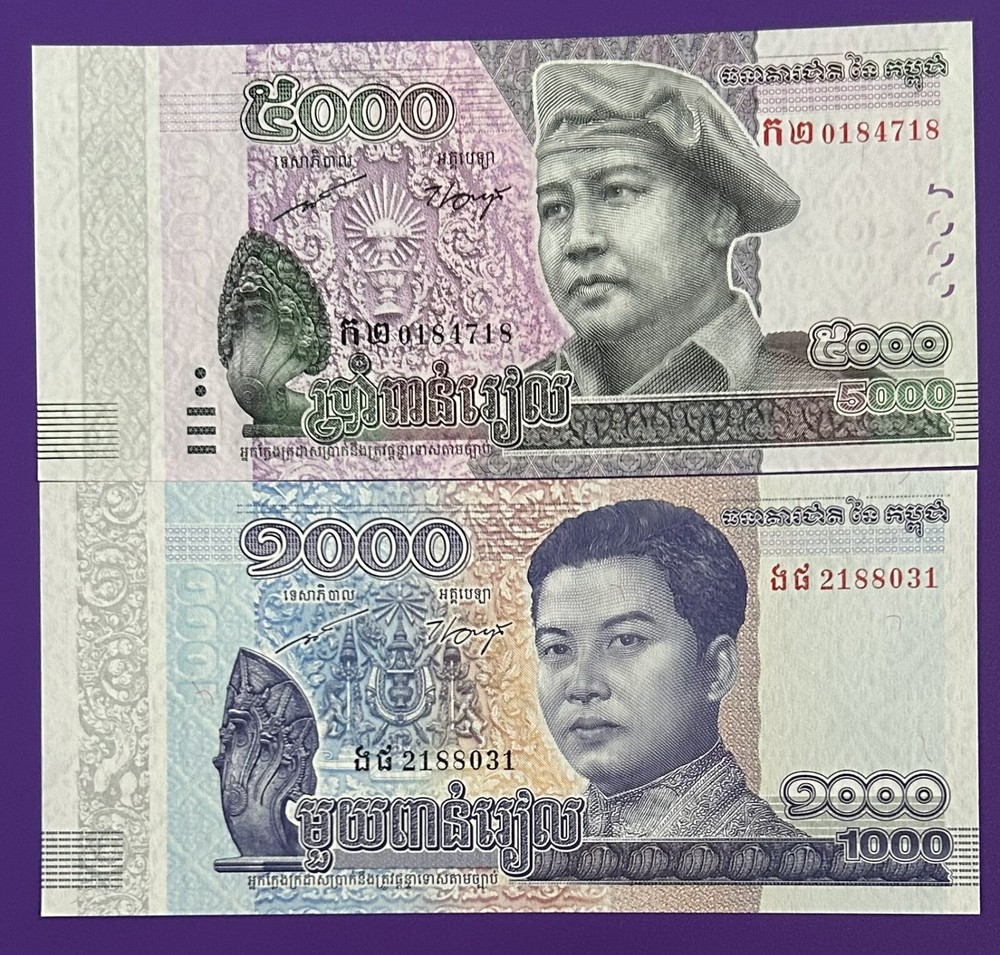 Cambodia.  1000,  5000  Riels  2015-2016  UNC